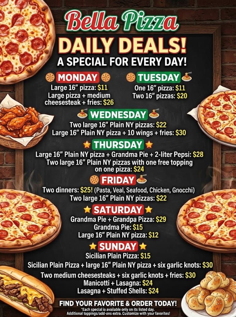 A Special for Every Day at Bella Pizza!
