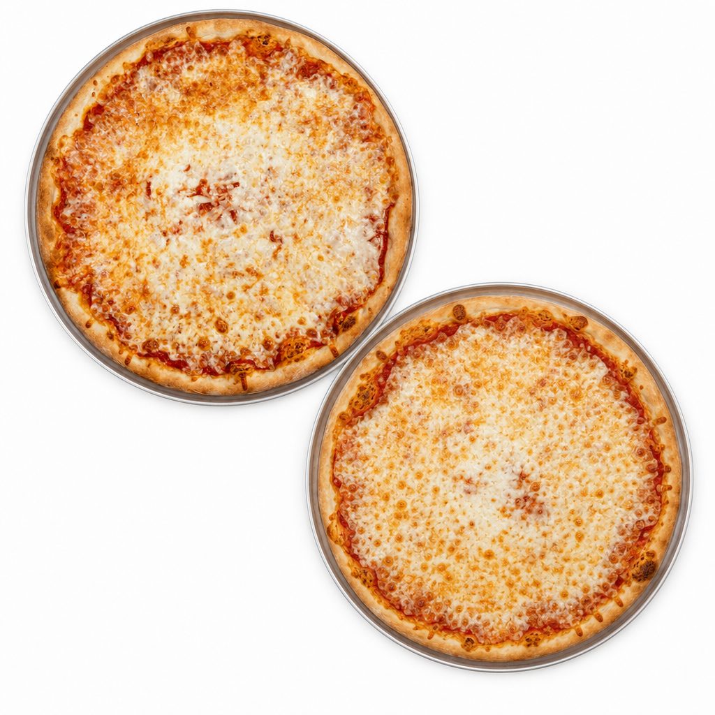 Two Large Cheese Pizzas.